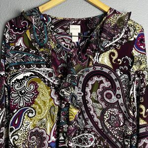 Chico's M Sublime Paisley Ruffle Top Peasant Chiffon Artsy Ruffle Feminine Artsy